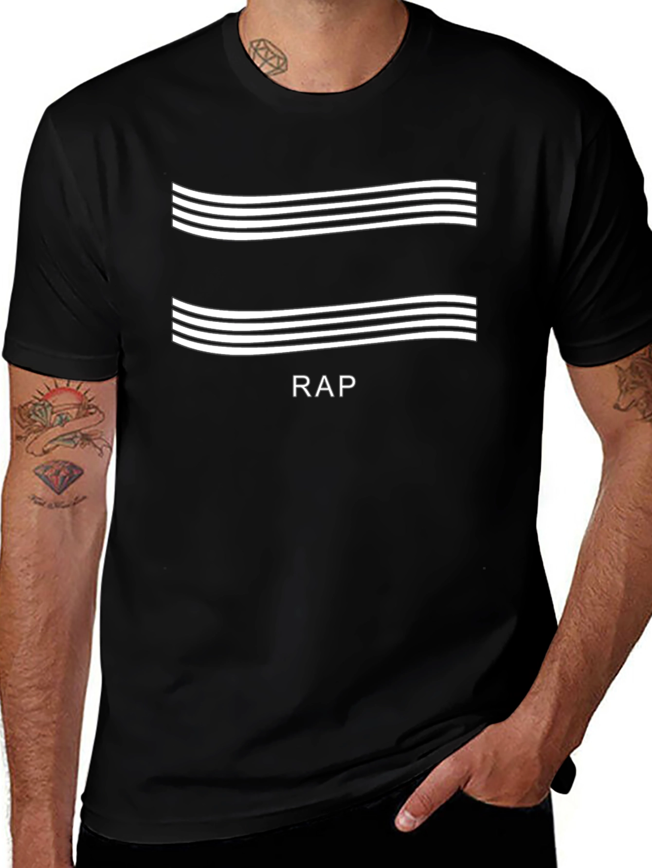 Rap Music T-Shirt - Striped Design Black Tee