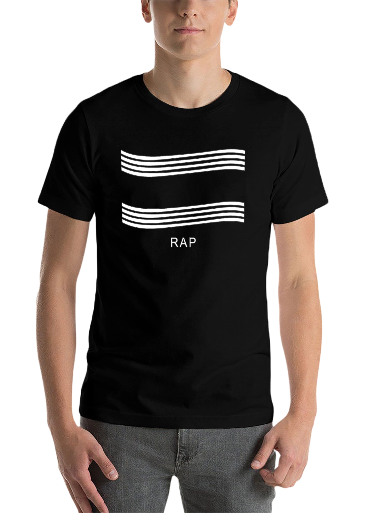 Rap Music T-Shirt - Striped Design Black Tee