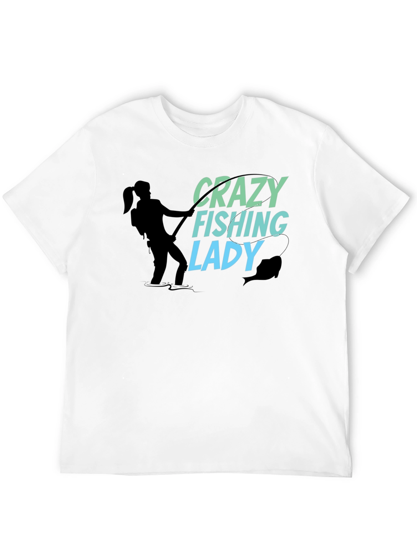 Crazy Fishing Lady Black T-Shirt