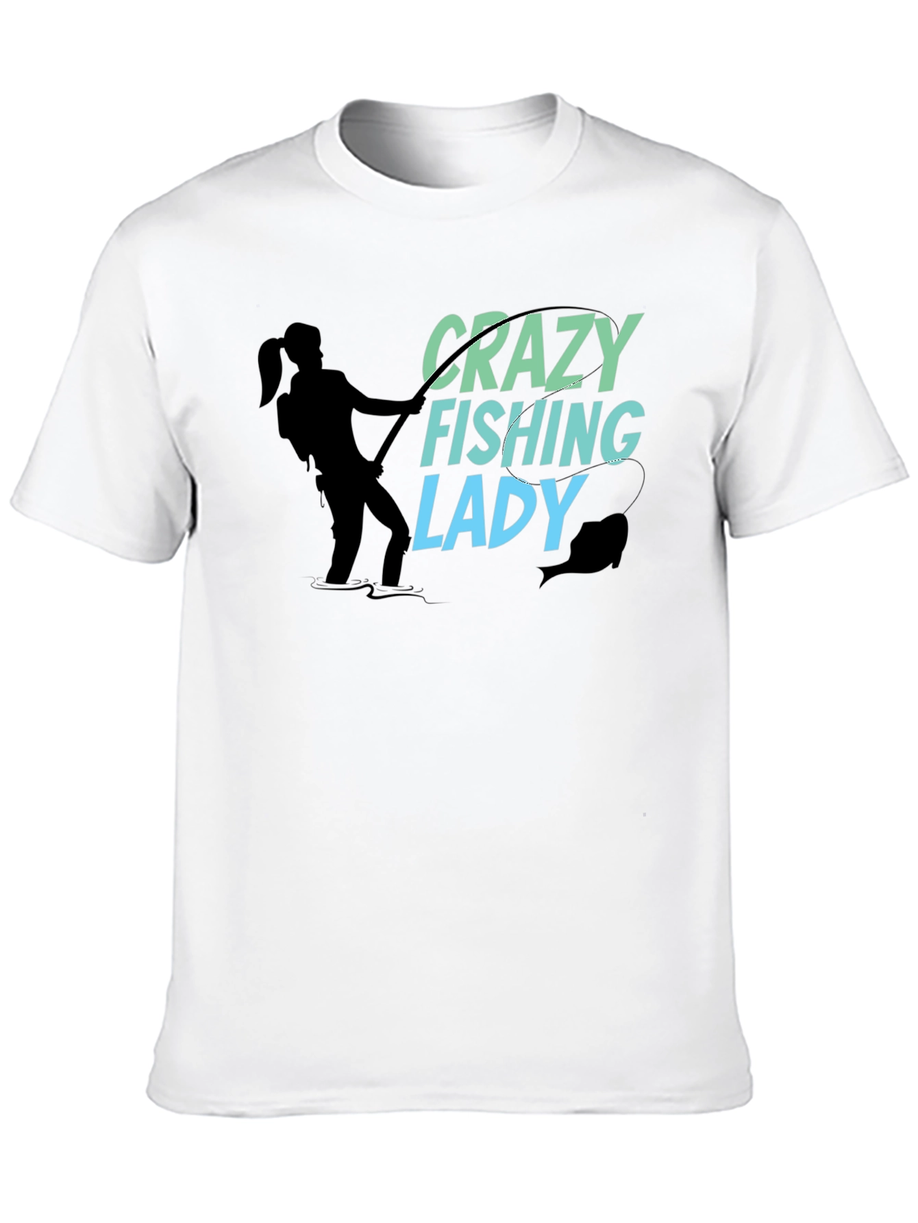 Crazy Fishing Lady Black T-Shirt