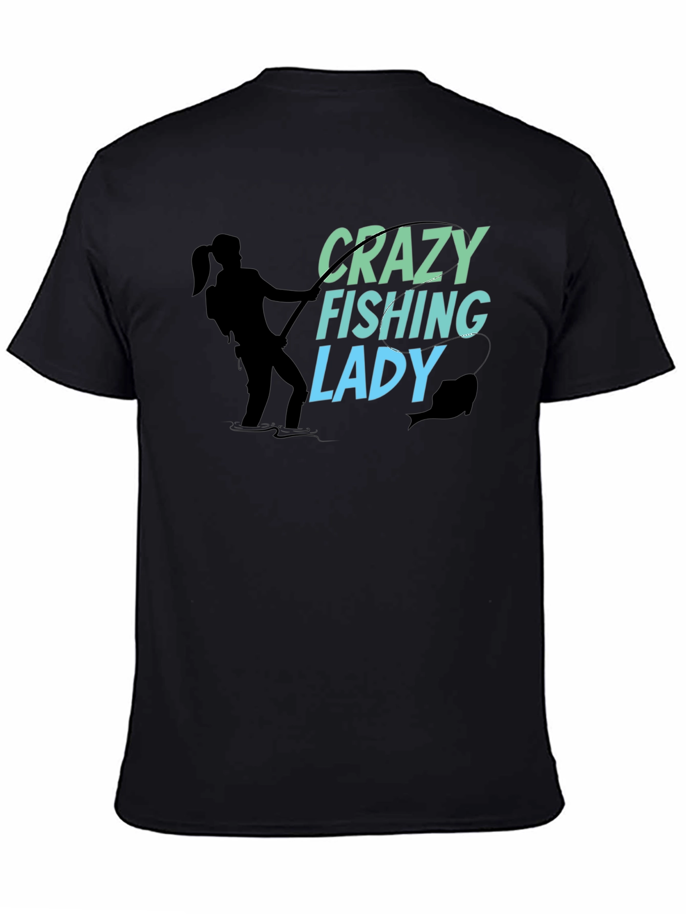 Crazy Fishing Lady Black T-Shirt