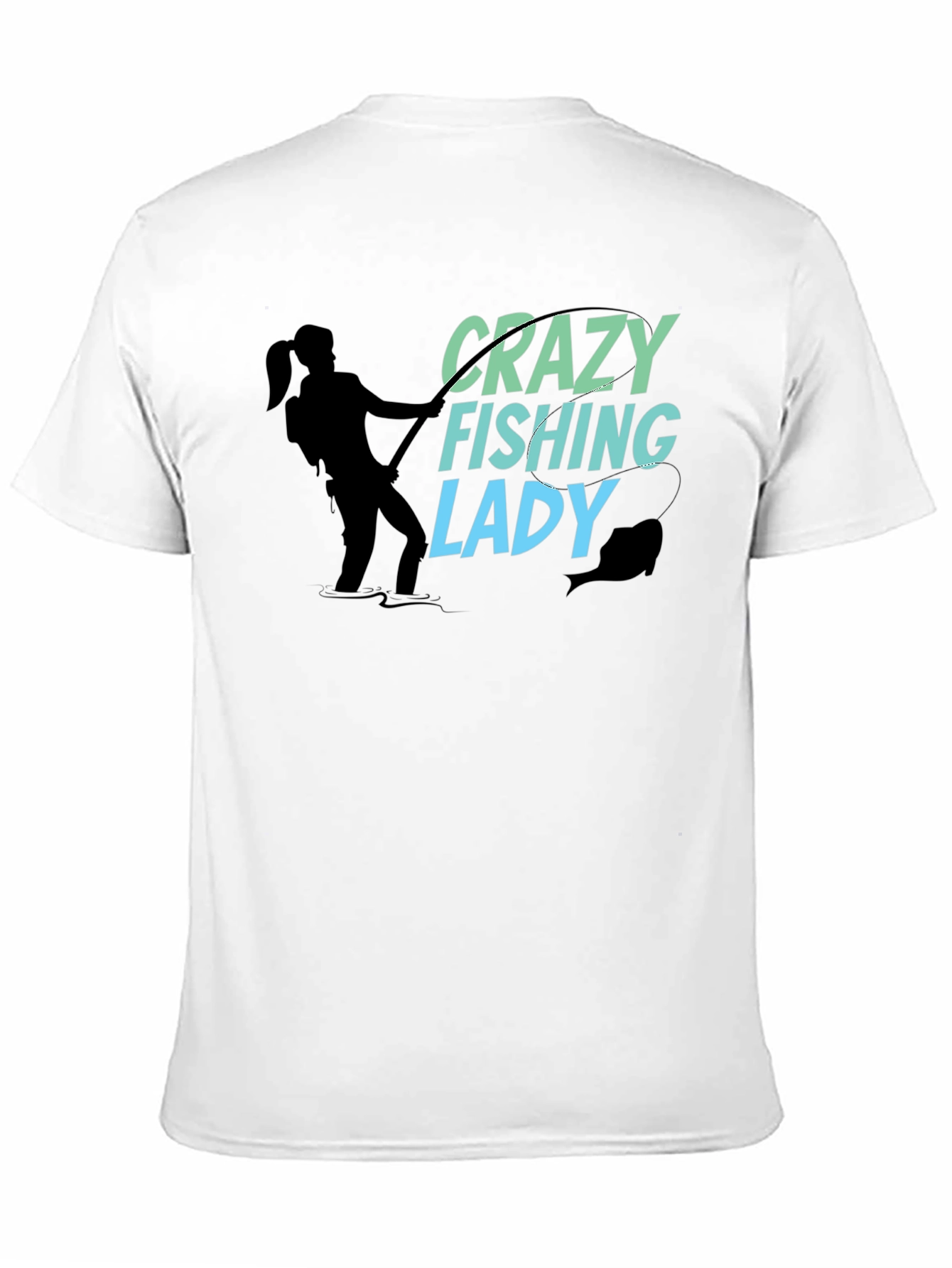 Crazy Fishing Lady Black T-Shirt