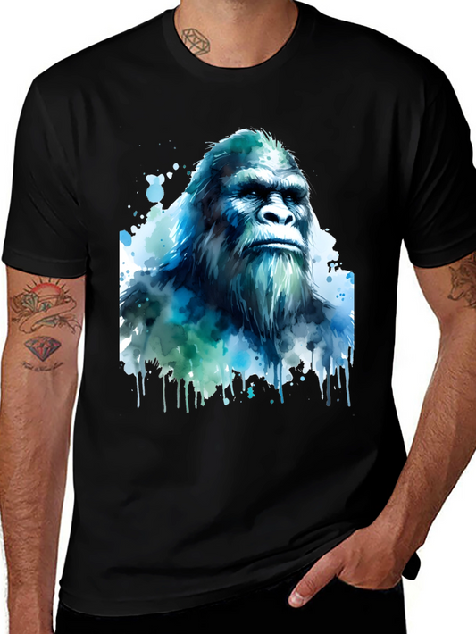 Bigfoot Watercolor Graphic Tee - Black Cotton T-Shirt