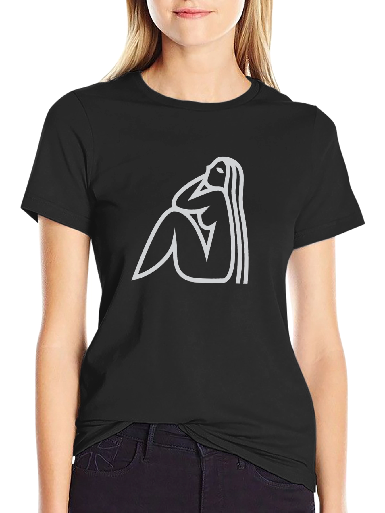 Abstract Woman Graphic Tee - Black