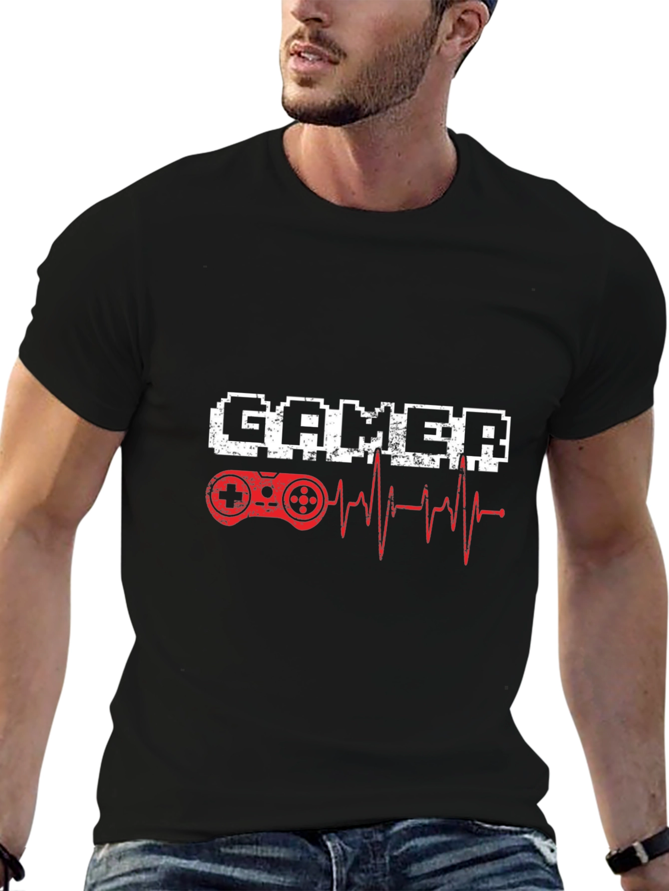 Gamer Heartbeat T-Shirt - Pixel Style Game Controller Tee