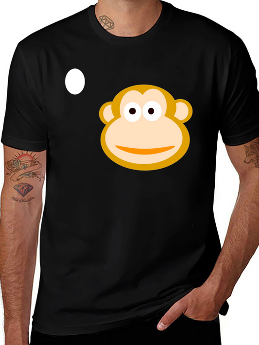 Monkey Face Graphic Tee - Black Cotton Casual T-Shirt