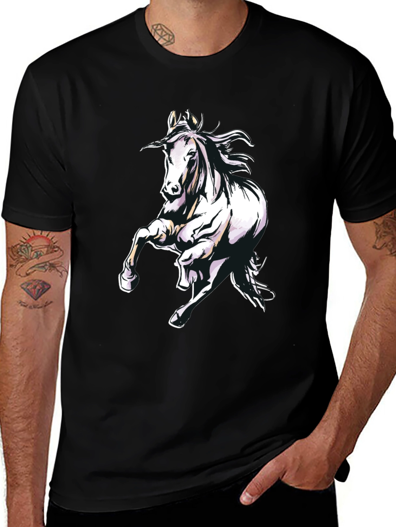 Horse Graphic Tee - Mens Black Cotton T-Shirt
