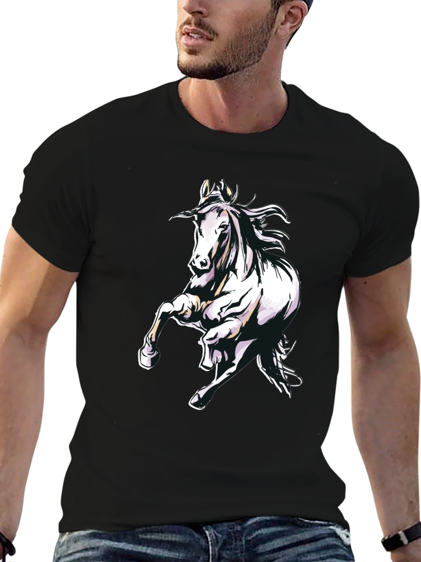 Horse Graphic Tee - Mens Black Cotton T-Shirt