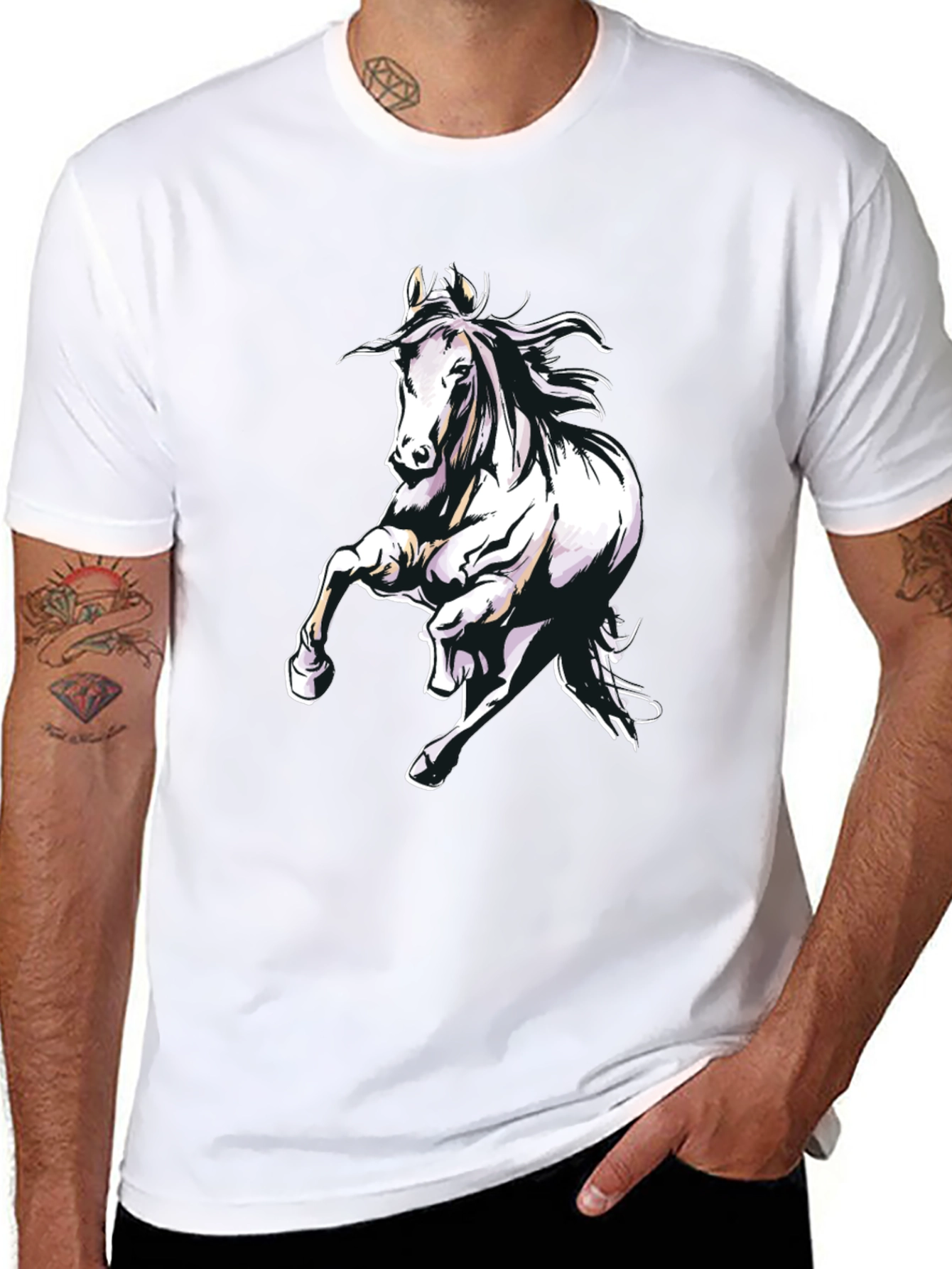 Horse Graphic Tee - Mens Black Cotton T-Shirt