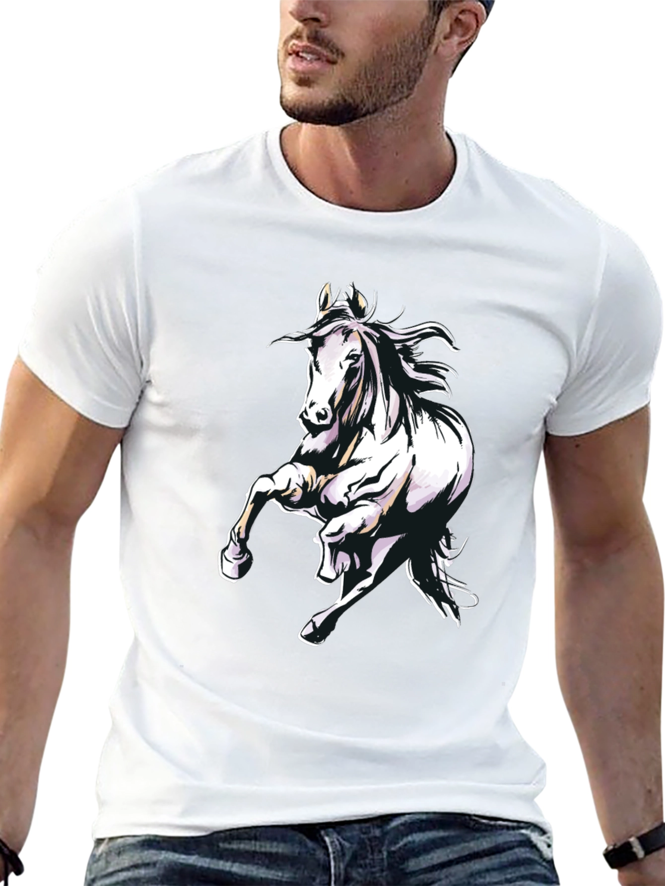 Horse Graphic Tee - Mens Black Cotton T-Shirt