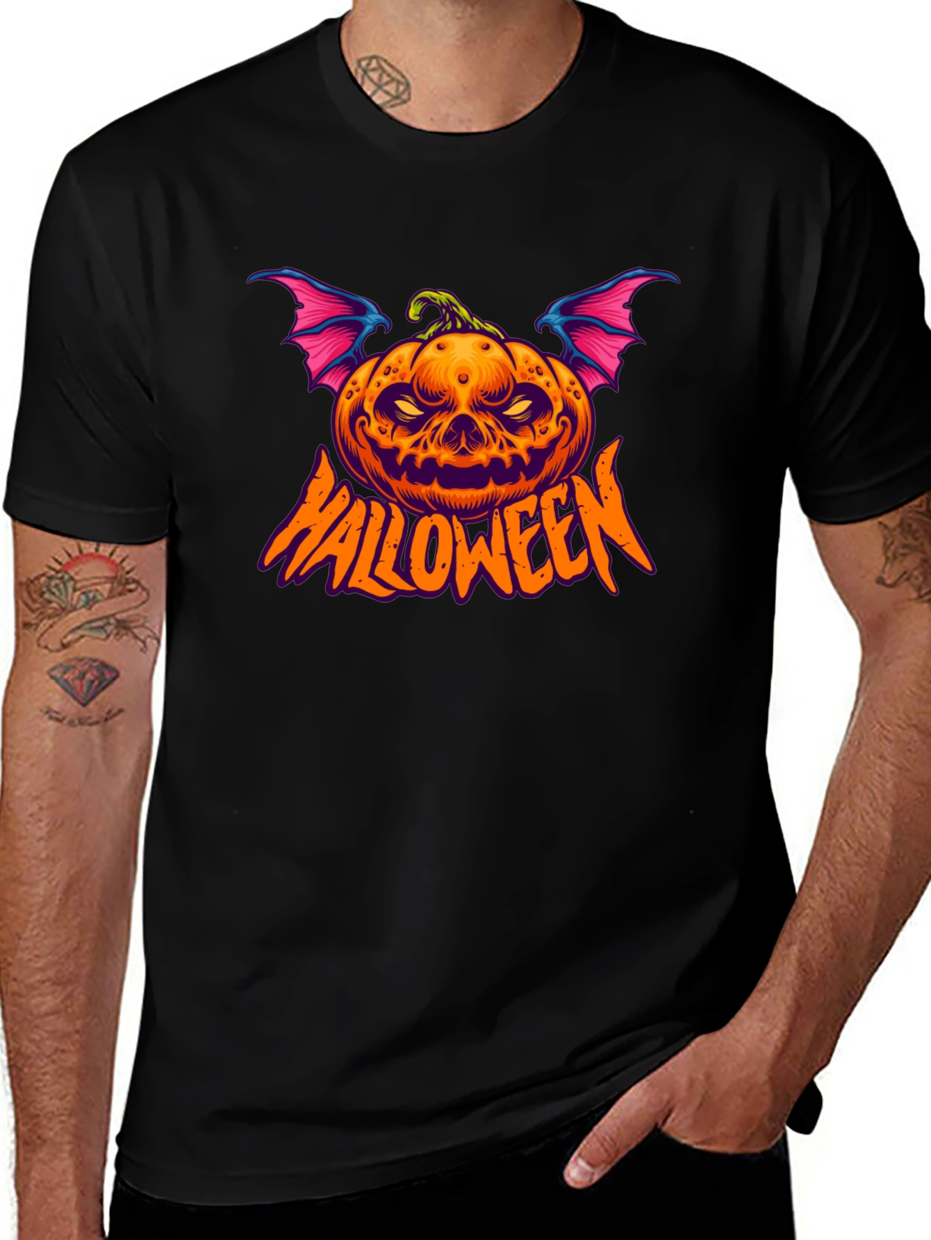 Halloween Pumpkin Bat Graphic Tee