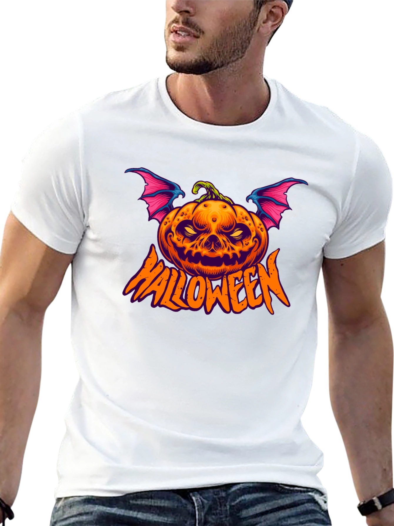 Halloween Pumpkin Bat Graphic Tee