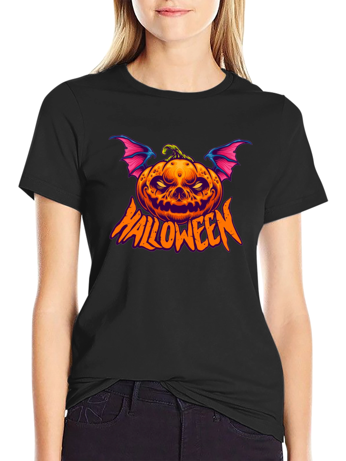 Halloween Pumpkin Bat Graphic Tee