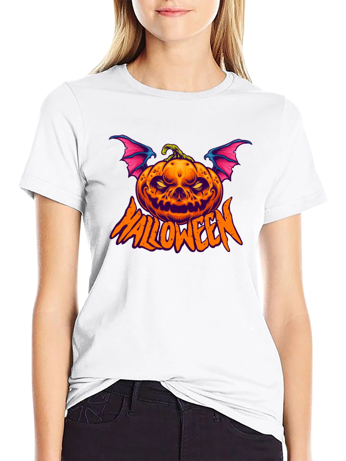 Halloween Pumpkin Bat Graphic Tee