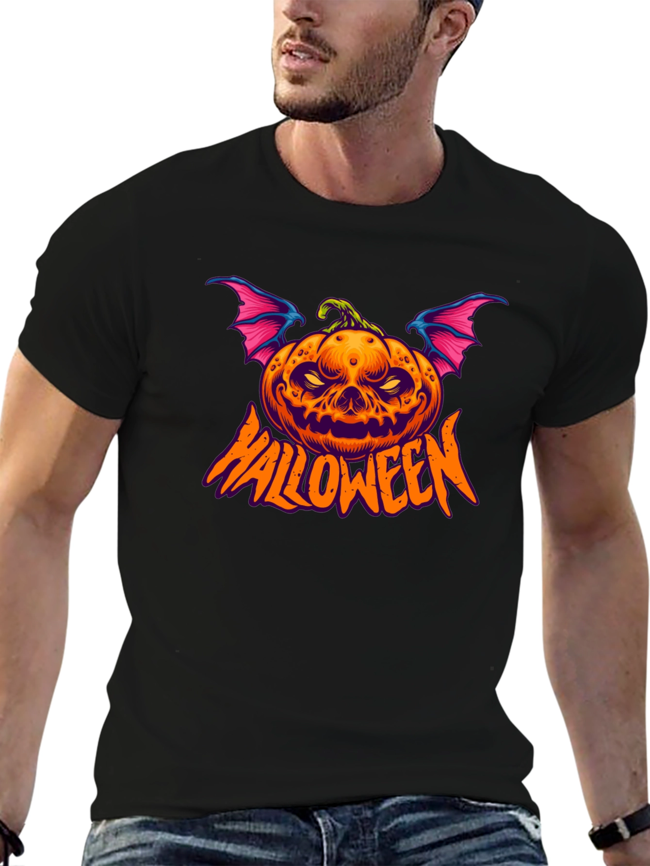 Halloween Pumpkin Bat Graphic Tee