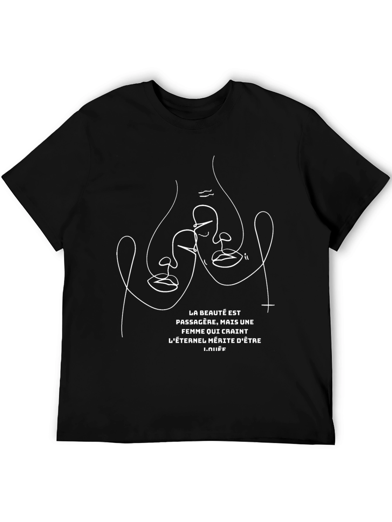 Abstract Face Line Art Graphic T-Shirt - Black