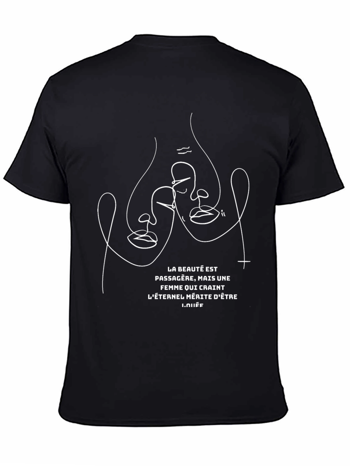 Abstract Face Line Art Graphic T-Shirt - Black