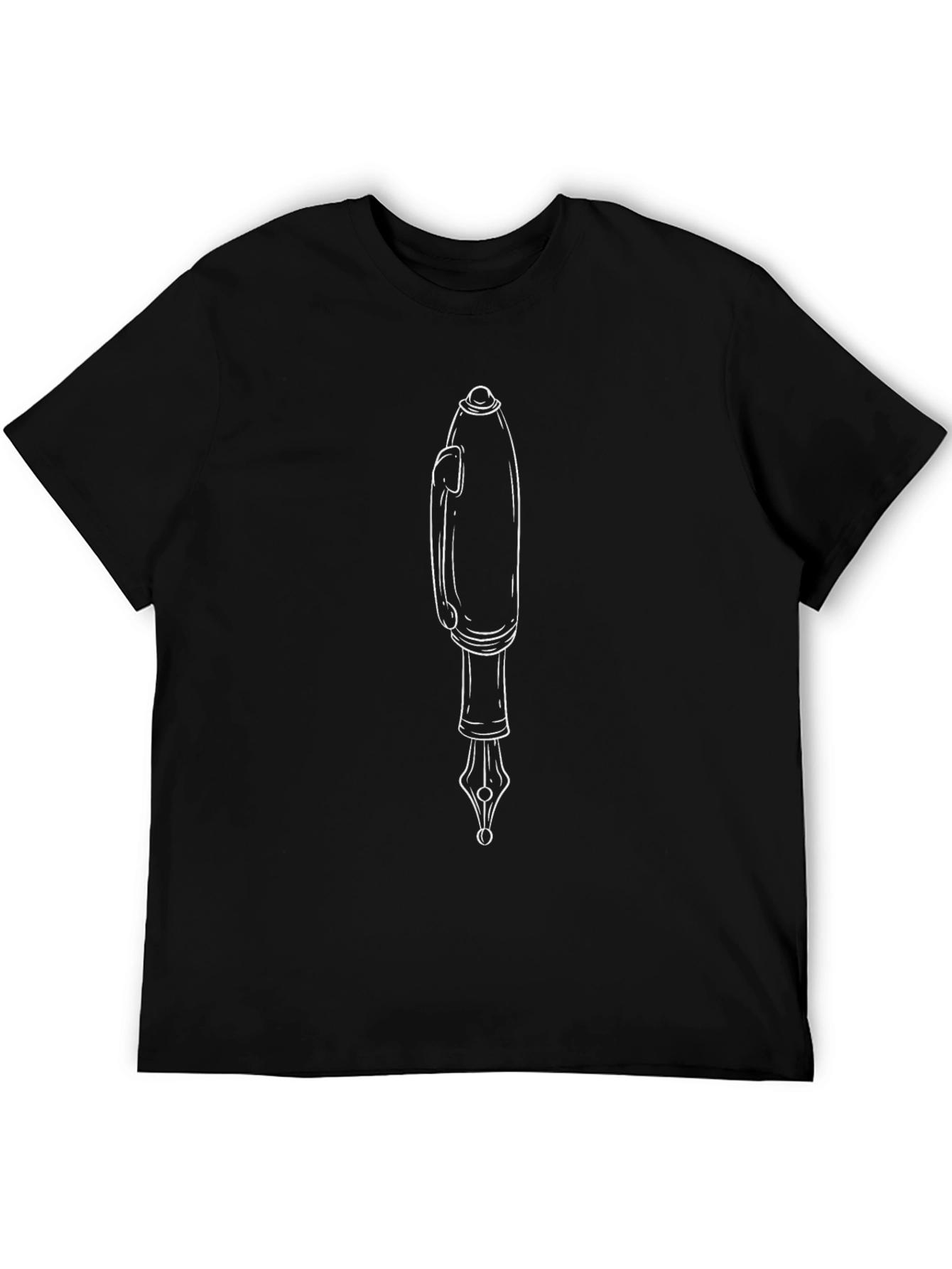 Mens Black Graphic Tee - Fountain Pen Design