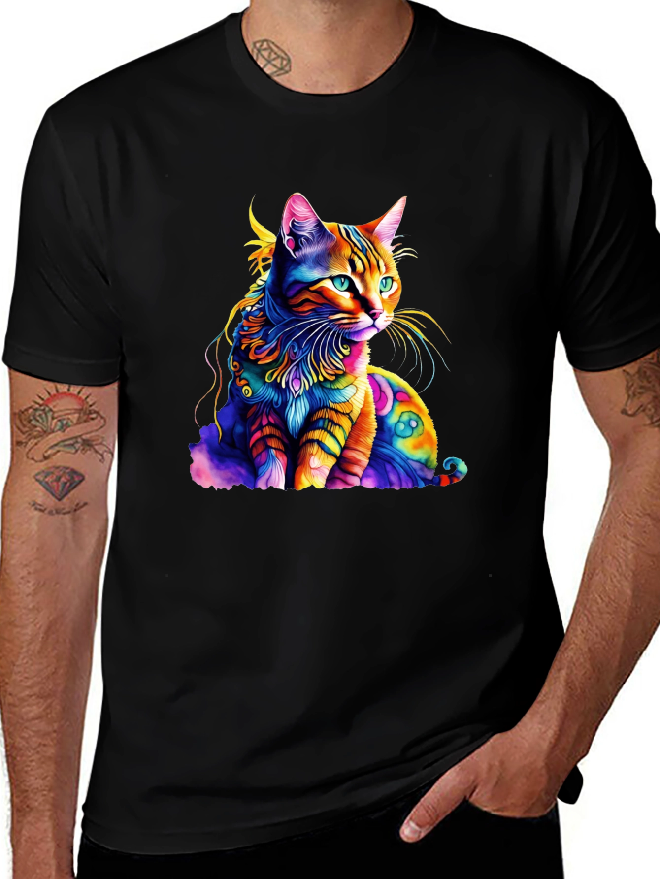 Colorful Cat Graphic T-Shirt