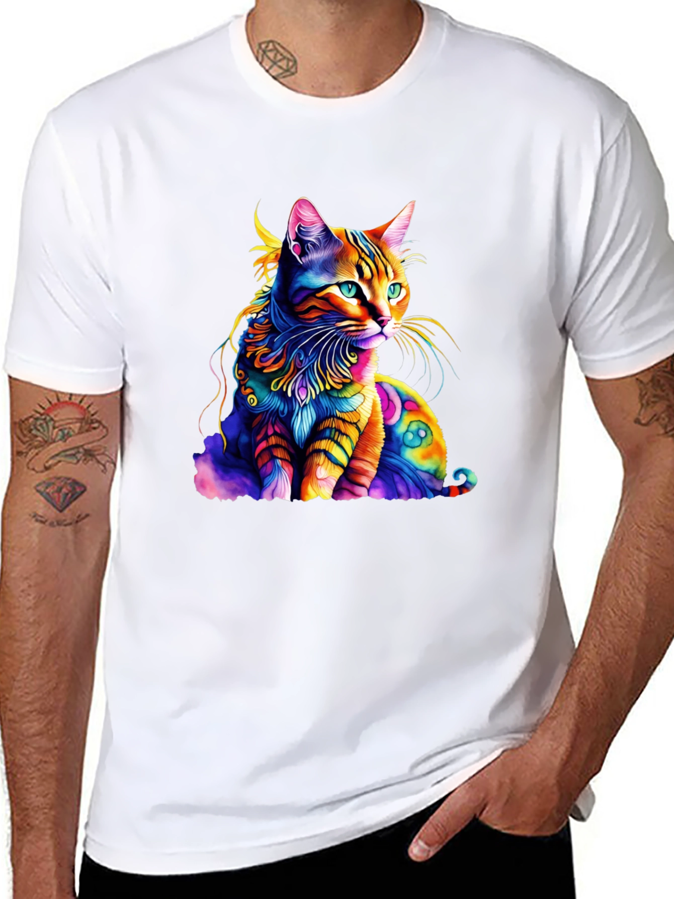 Colorful Cat Graphic T-Shirt