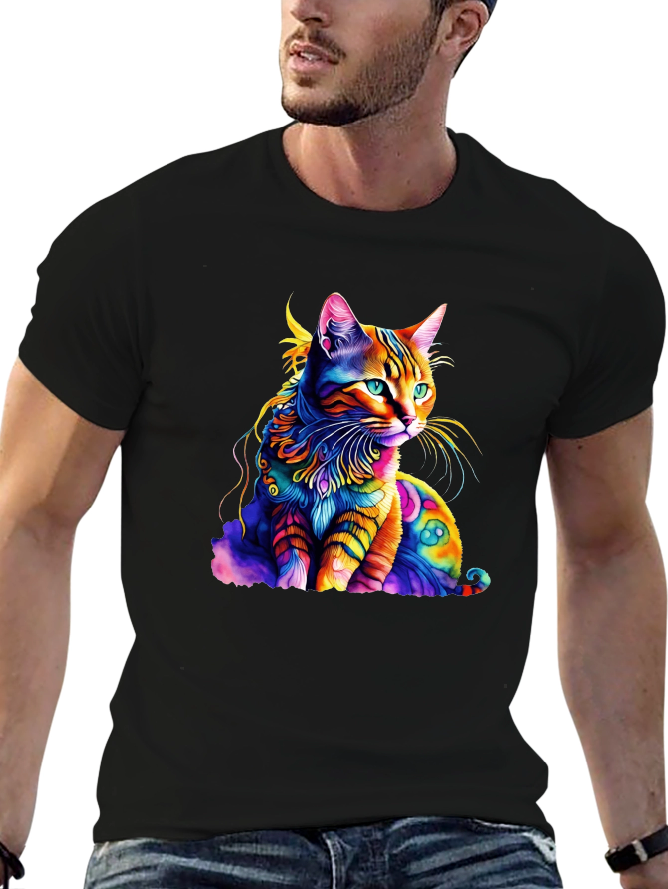 Colorful Cat Graphic T-Shirt