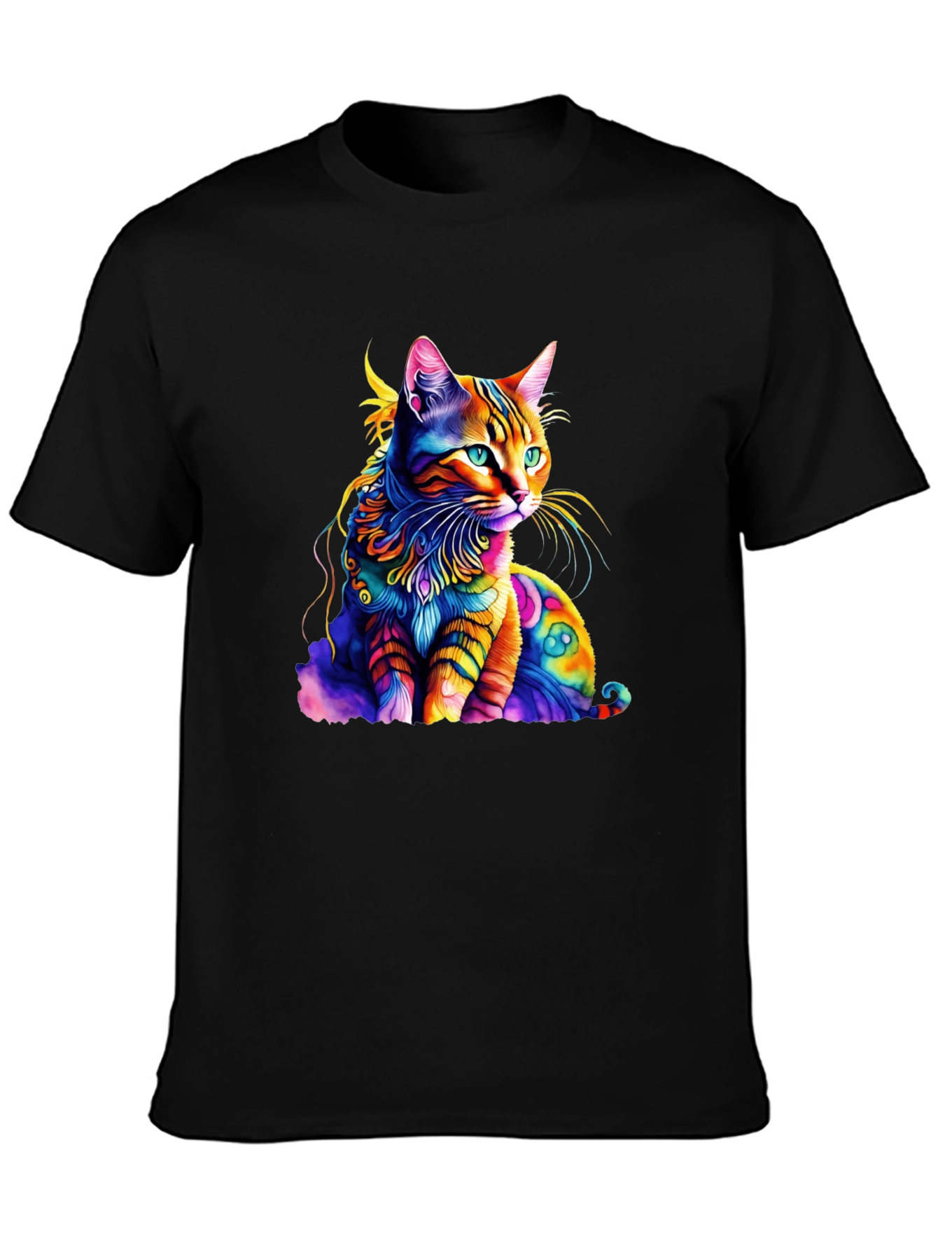Colorful Cat Graphic T-Shirt