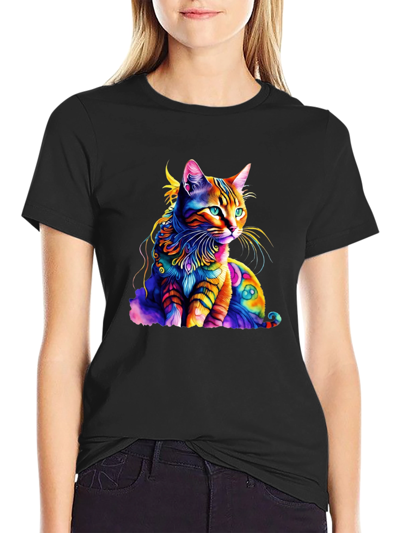 Colorful Cat Graphic T-Shirt