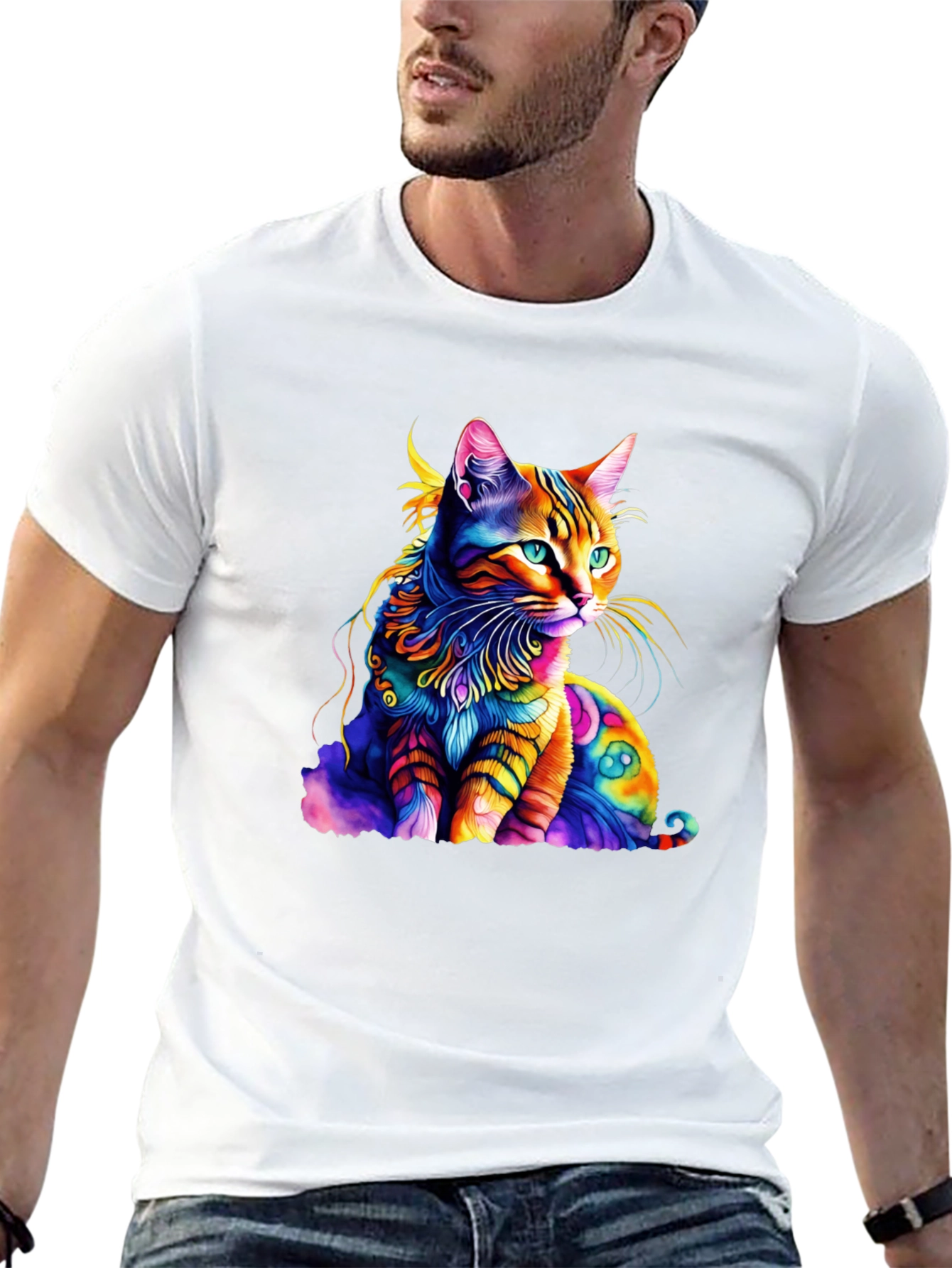 Colorful Cat Graphic T-Shirt