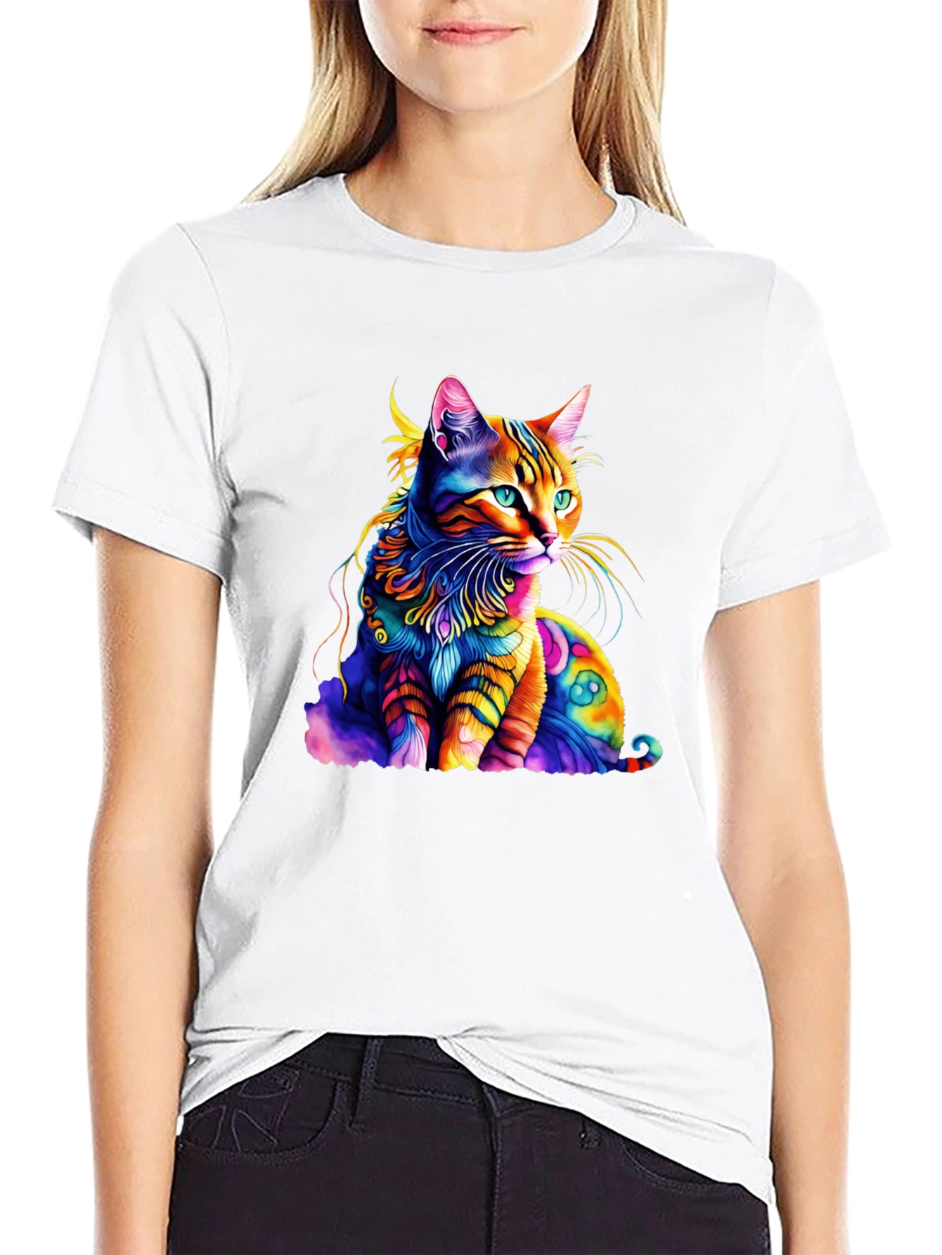 Colorful Cat Graphic T-Shirt