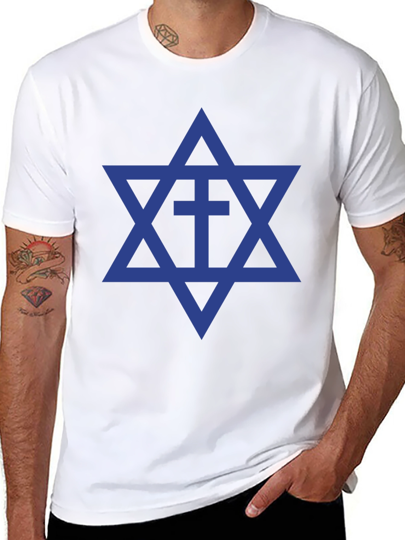 Star of David Cross T-Shirt Black Cotton Blend