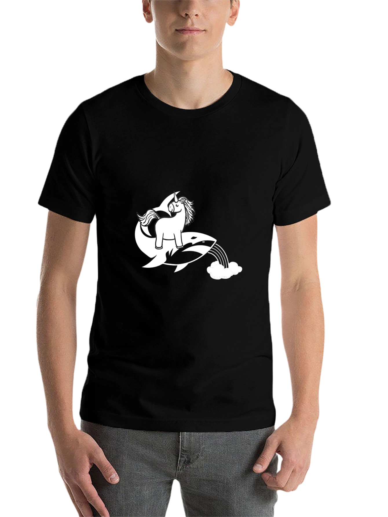 Unicorn Orca Rainbow Black T-Shirt