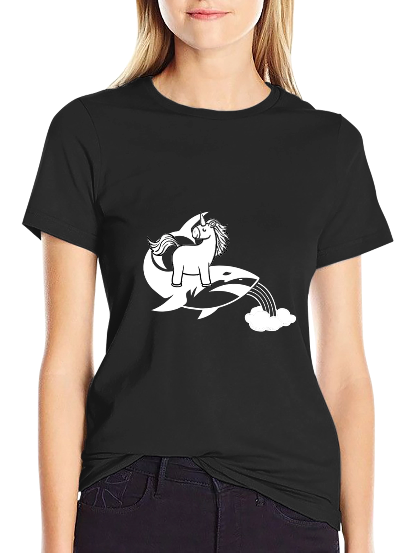 Unicorn Orca Rainbow Black T-Shirt