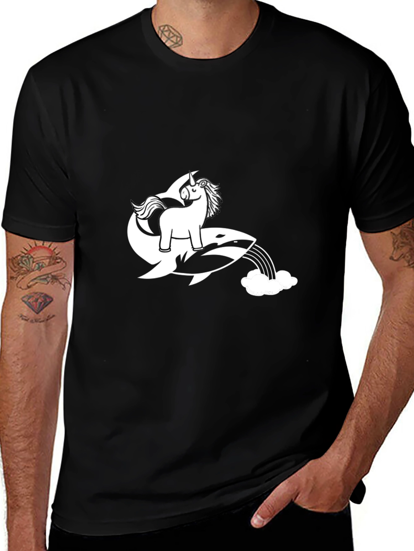 Unicorn Orca Rainbow Black T-Shirt