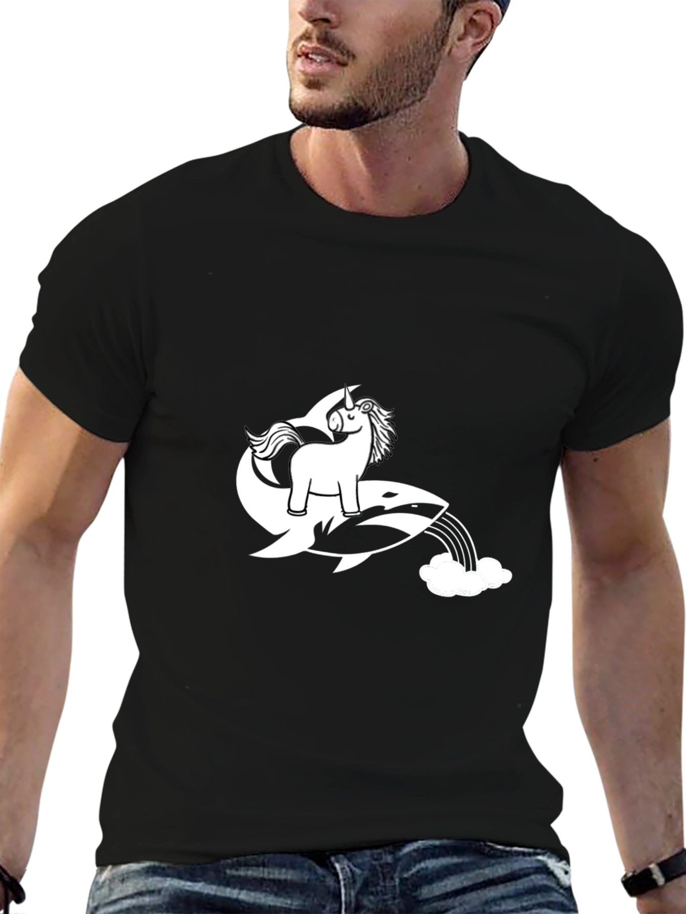 Unicorn Orca Rainbow Black T-Shirt