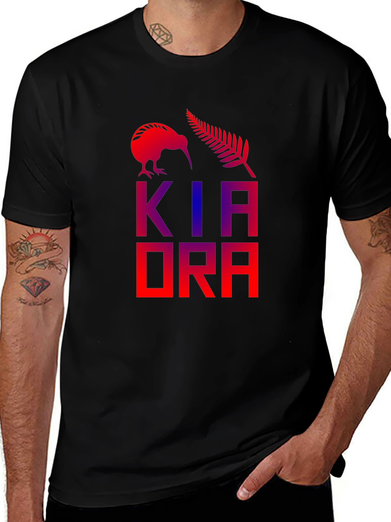 Kia Ora Tee - Kiwi & Fern Design