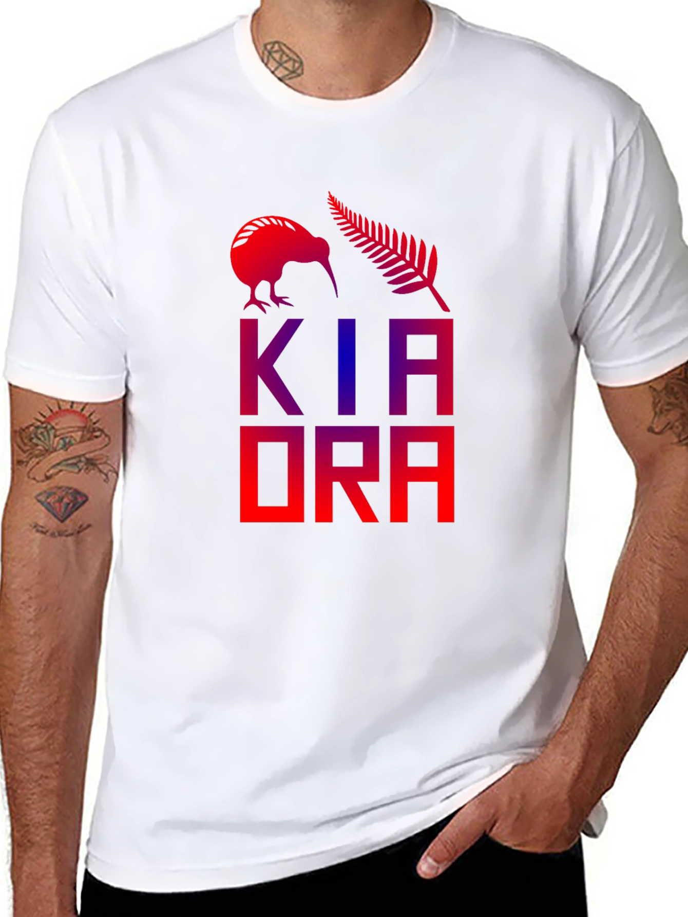Kia Ora Tee - Kiwi & Fern Design