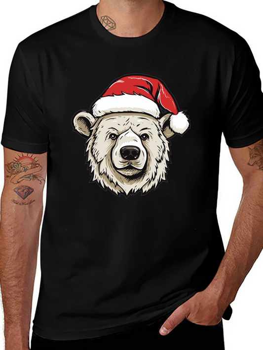Holiday Bear Graphic Tee - Christmas Santa Hat