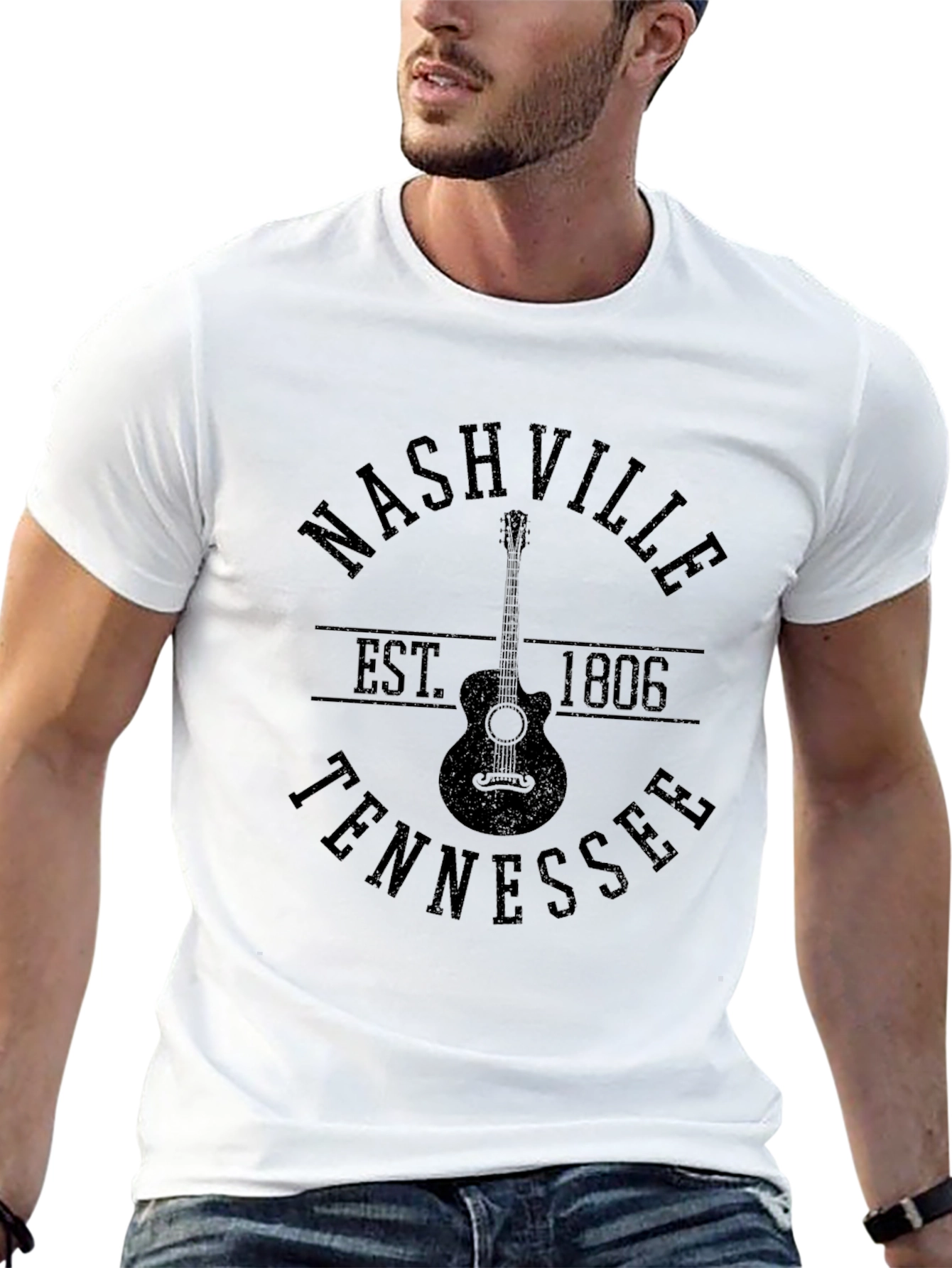 Nashville Tennessee Guitar Black T-Shirt