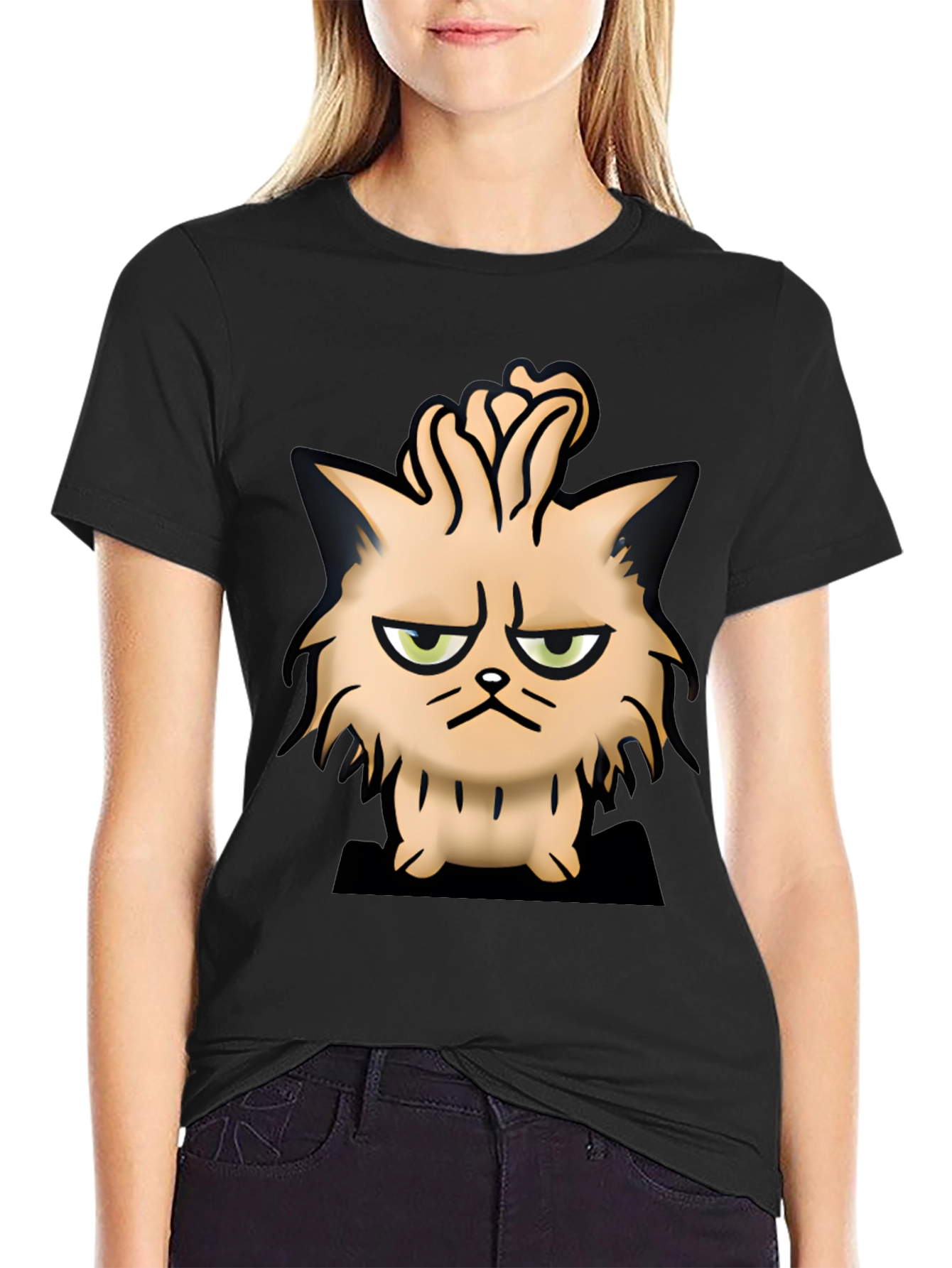 Grumpy Cat Cartoon Black T-Shirt