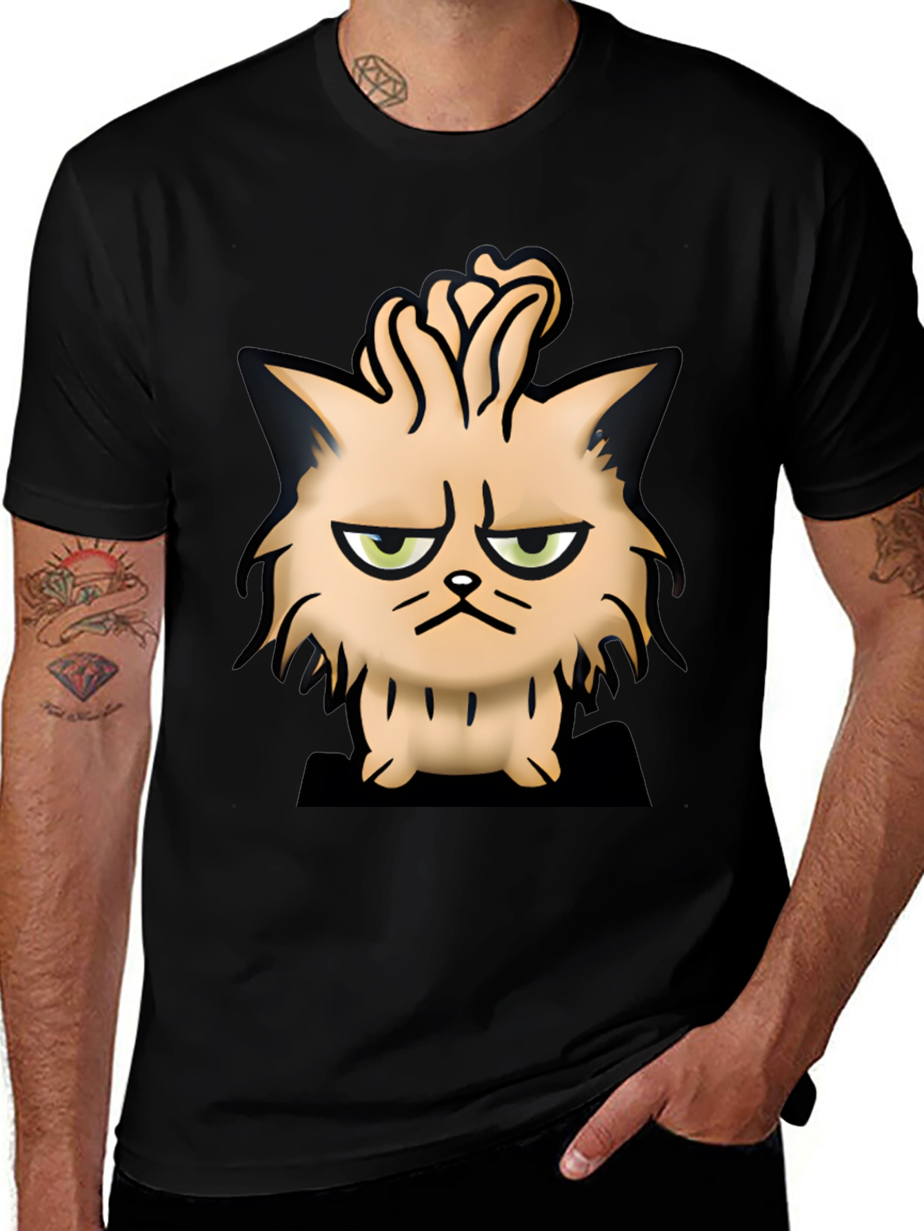 Grumpy Cat Cartoon Black T-Shirt