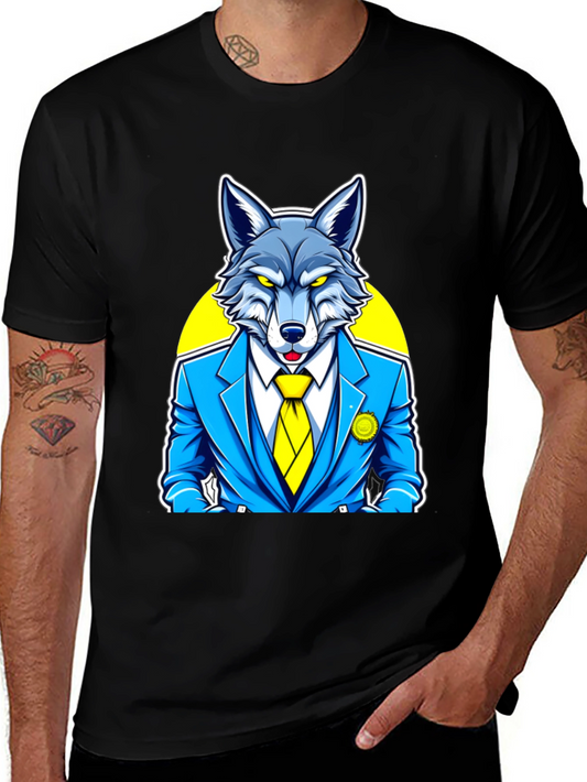 Wolf in Suit Graphic Tee - Cool Animal Cartoon Shirt