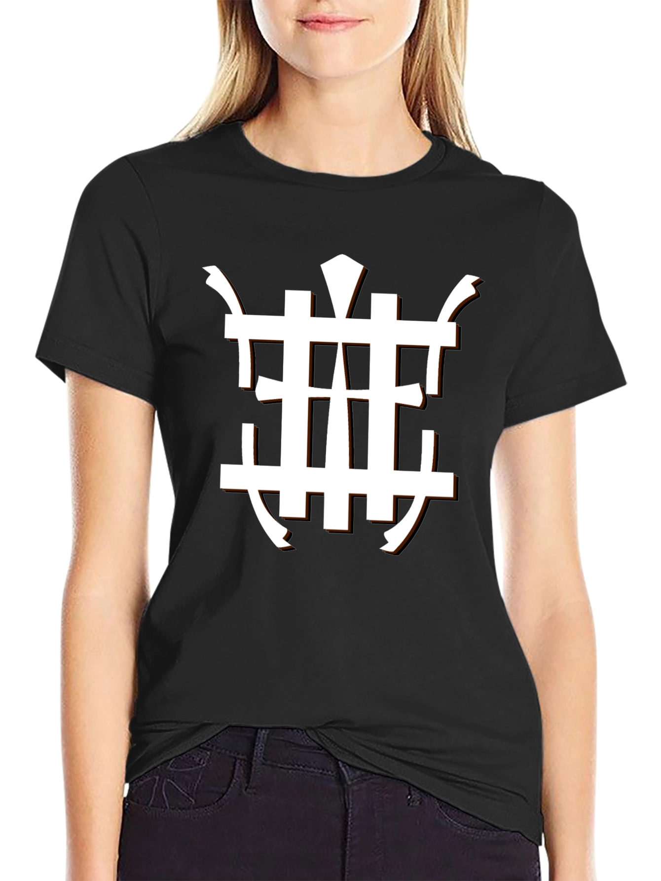 Stylish Black Tee with Unique White Geometric Design