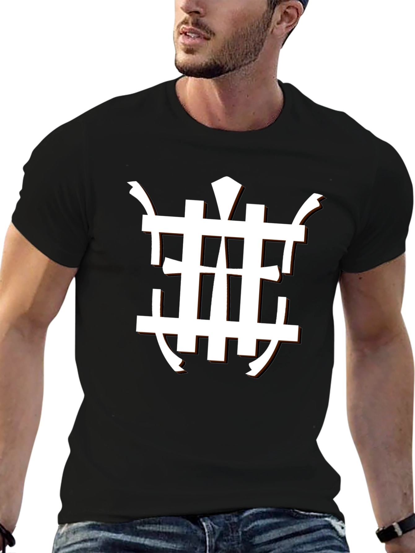 Stylish Black Tee with Unique White Geometric Design