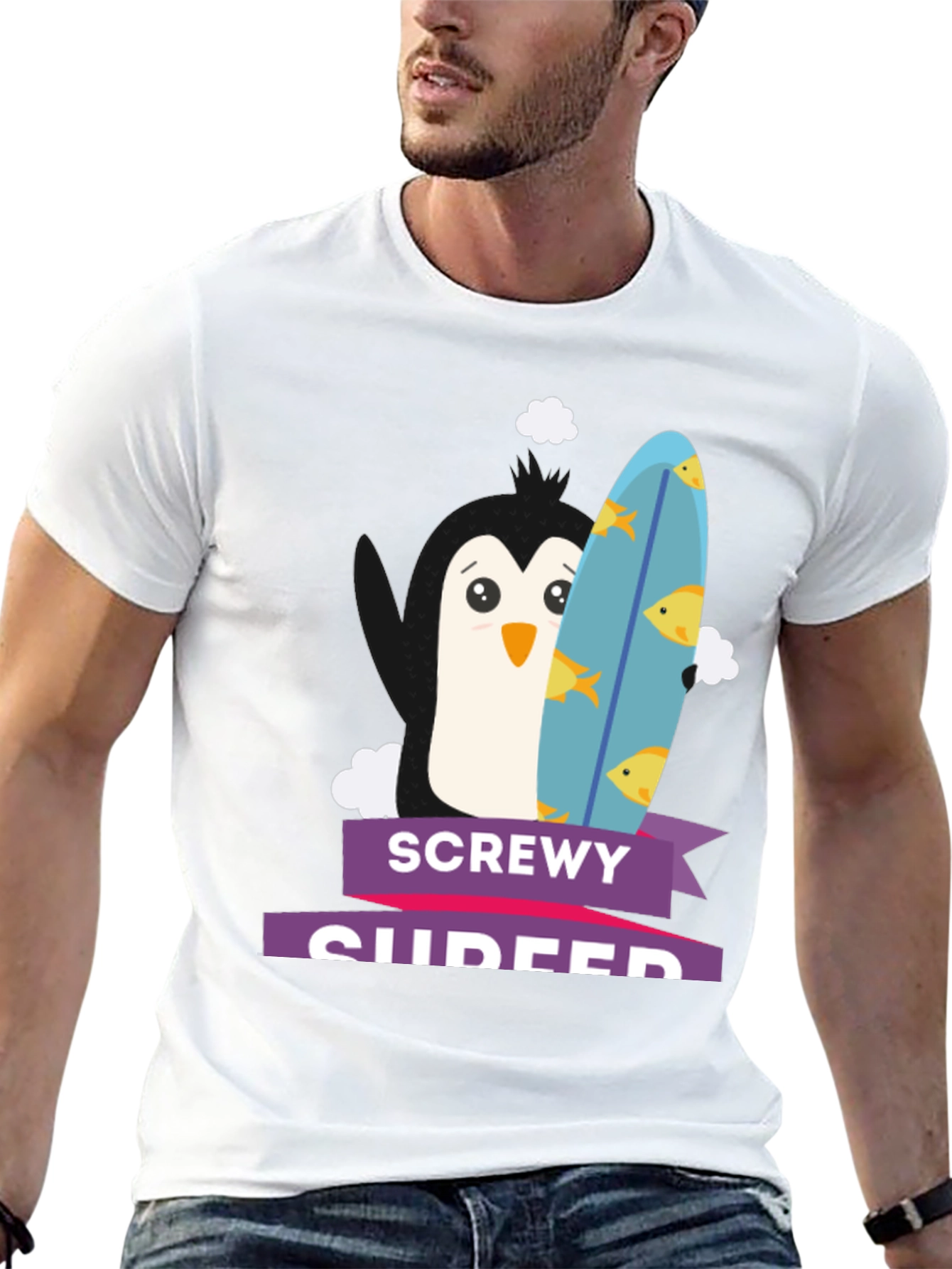 Screw Surfer Penguin Graphic T-Shirt