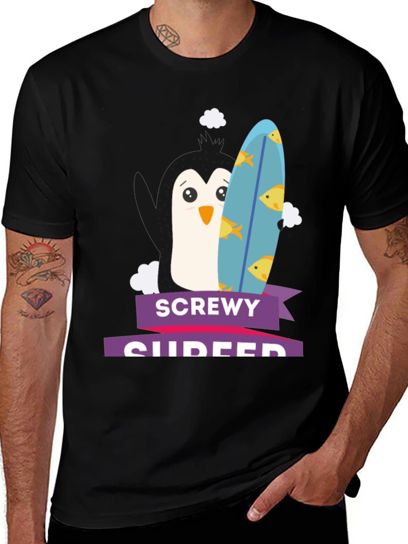 Screw Surfer Penguin Graphic T-Shirt