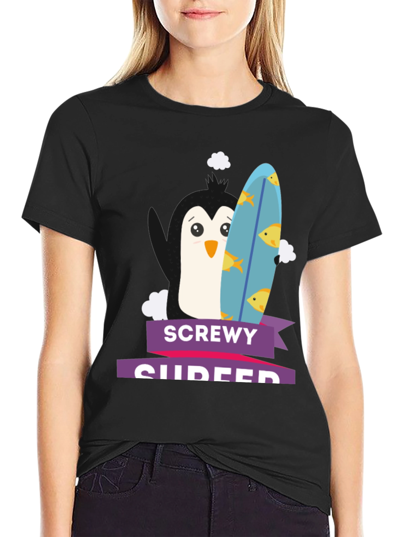 Screw Surfer Penguin Graphic T-Shirt