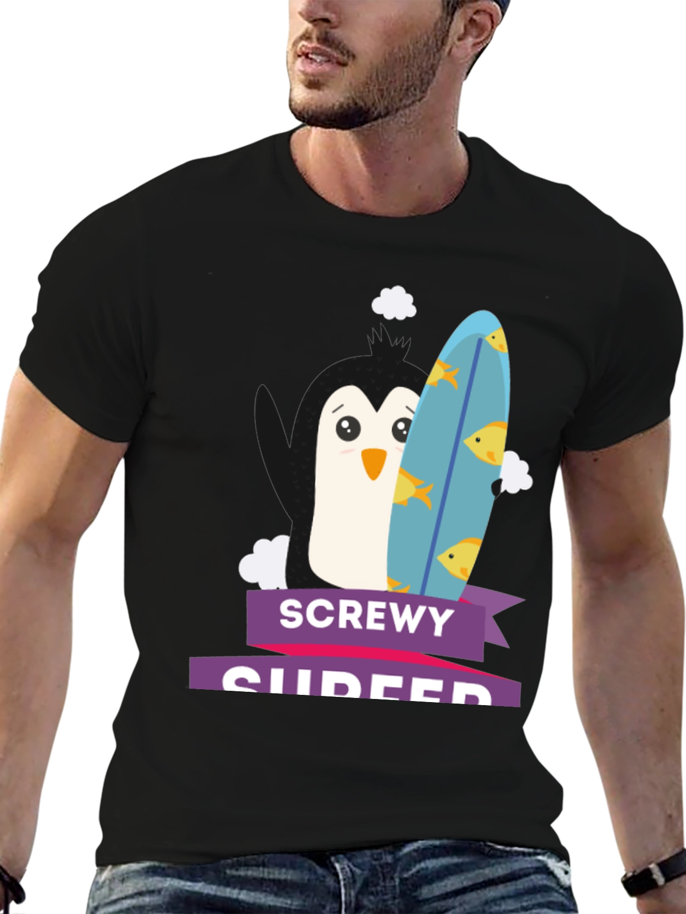 Screw Surfer Penguin Graphic T-Shirt