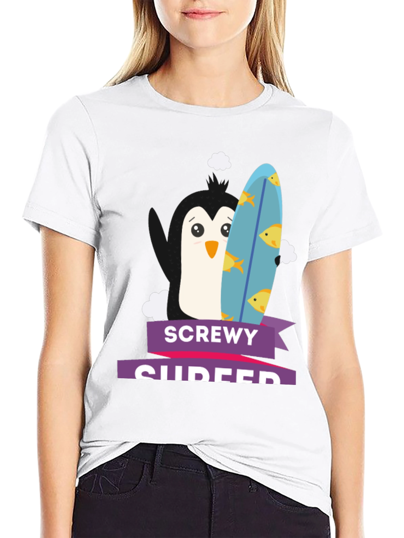 Screw Surfer Penguin Graphic T-Shirt