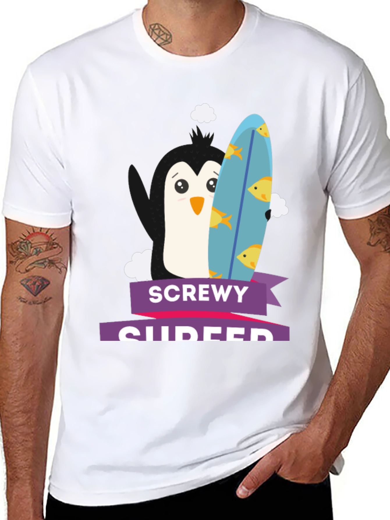 Screw Surfer Penguin Graphic T-Shirt