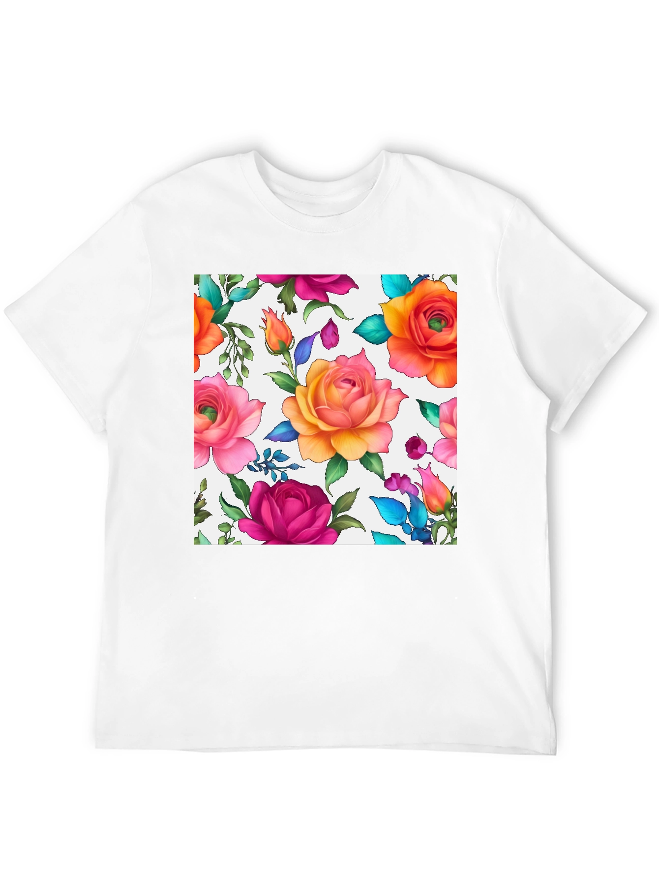Floral Rose Print Black T-Shirt